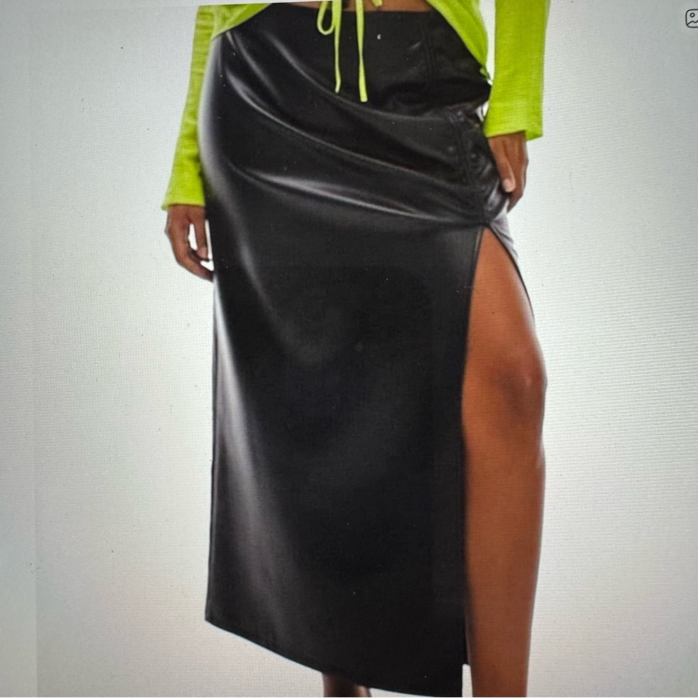 NWT Topshop Curve Ruched Faux Leather Maxi Slit Skirt